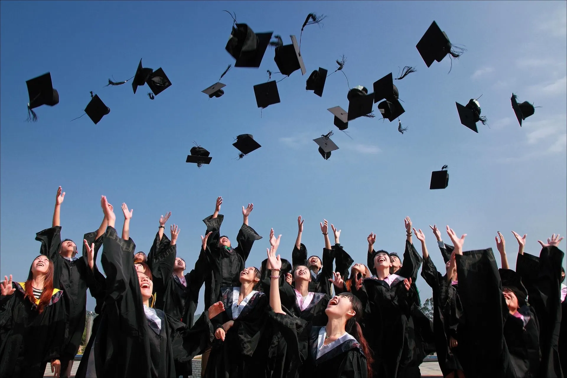 Graduates throwing their caps into the sky